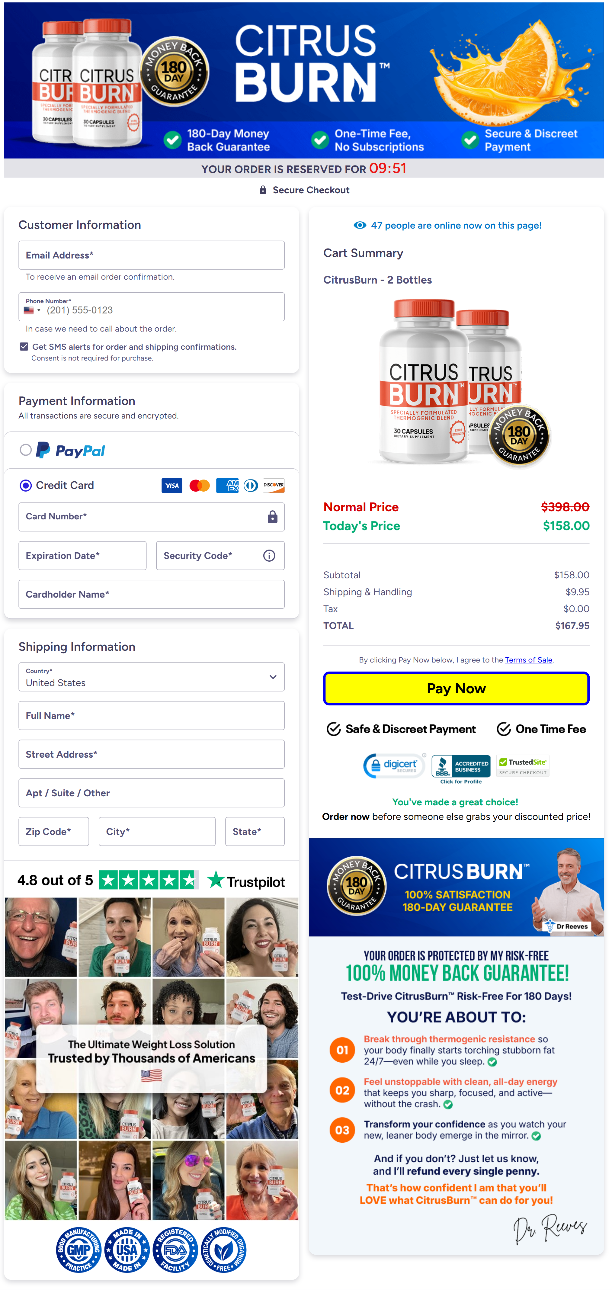 What happens after clicking buy now on CitrusBurn official website secure checkout